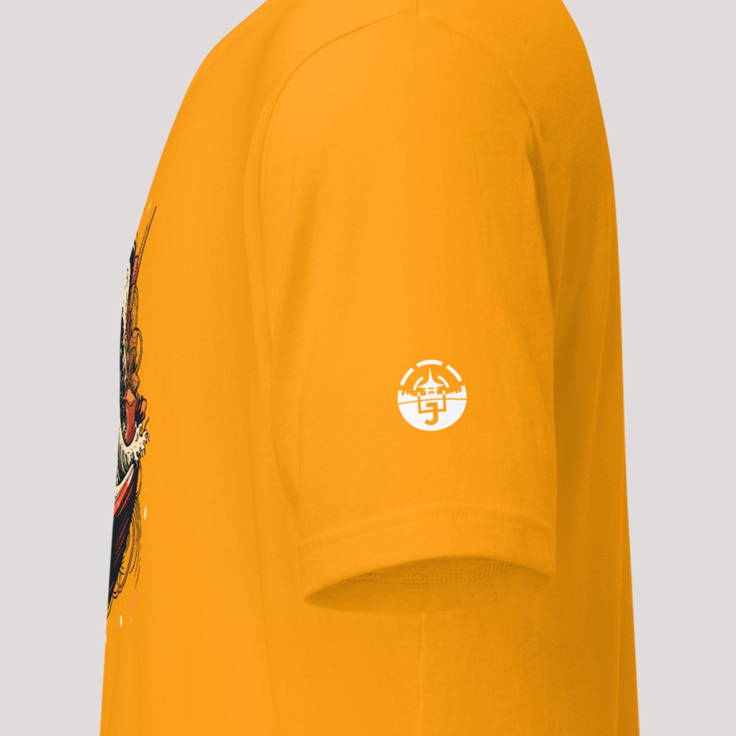 sleeve logo on a mustard Ramen Wave Unisex t-shirt 