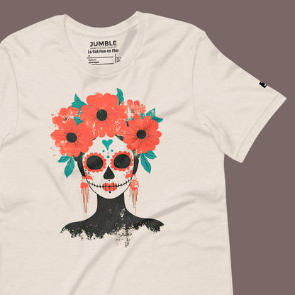 wrinkled heather dust La Catrina en Flor Unisex t-shirt 