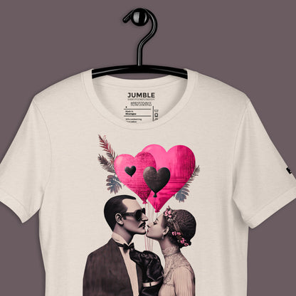 closeup off heather dust Heartstrings Unisex t-shirt  on a hanger