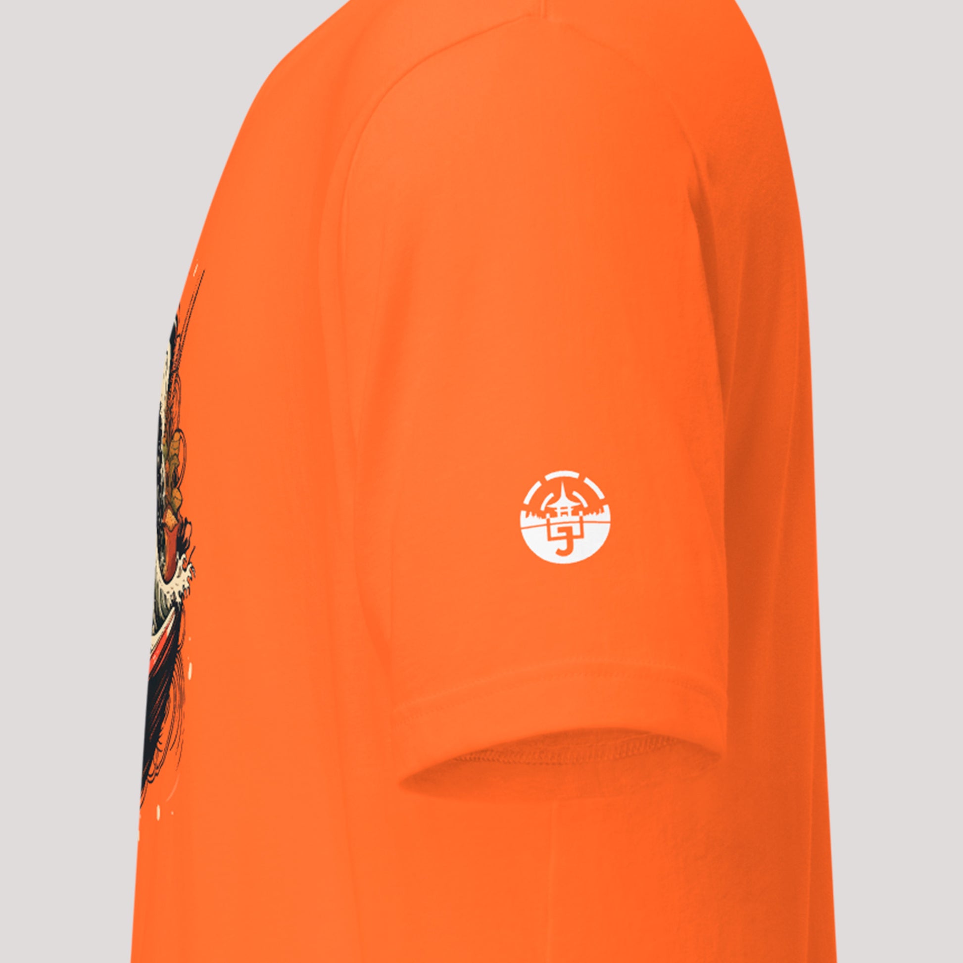 sleeve logo on an orange Ramen Wave Unisex t-shirt 