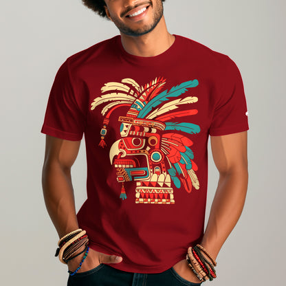 model wearing burgundy Ancient Wisdom Premium Unisex organic cotton t-shirt