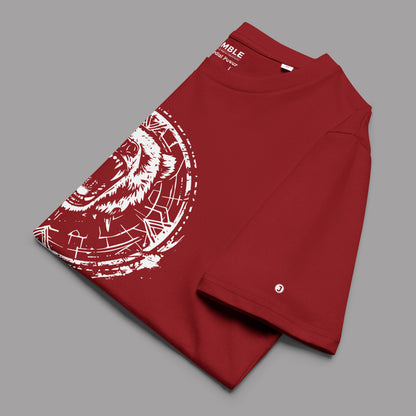 folded burgundy Primordial Power Premium Unisex organic cotton t-shirt