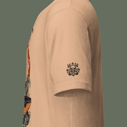 sleeve on tan Seafarer's Tale Unisex t-shirt