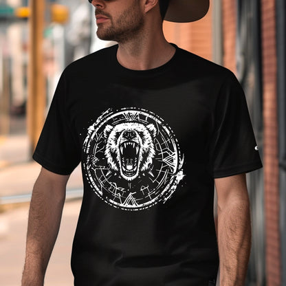 model wearing black Primordial Power Premium Unisex organic cotton t-shirt