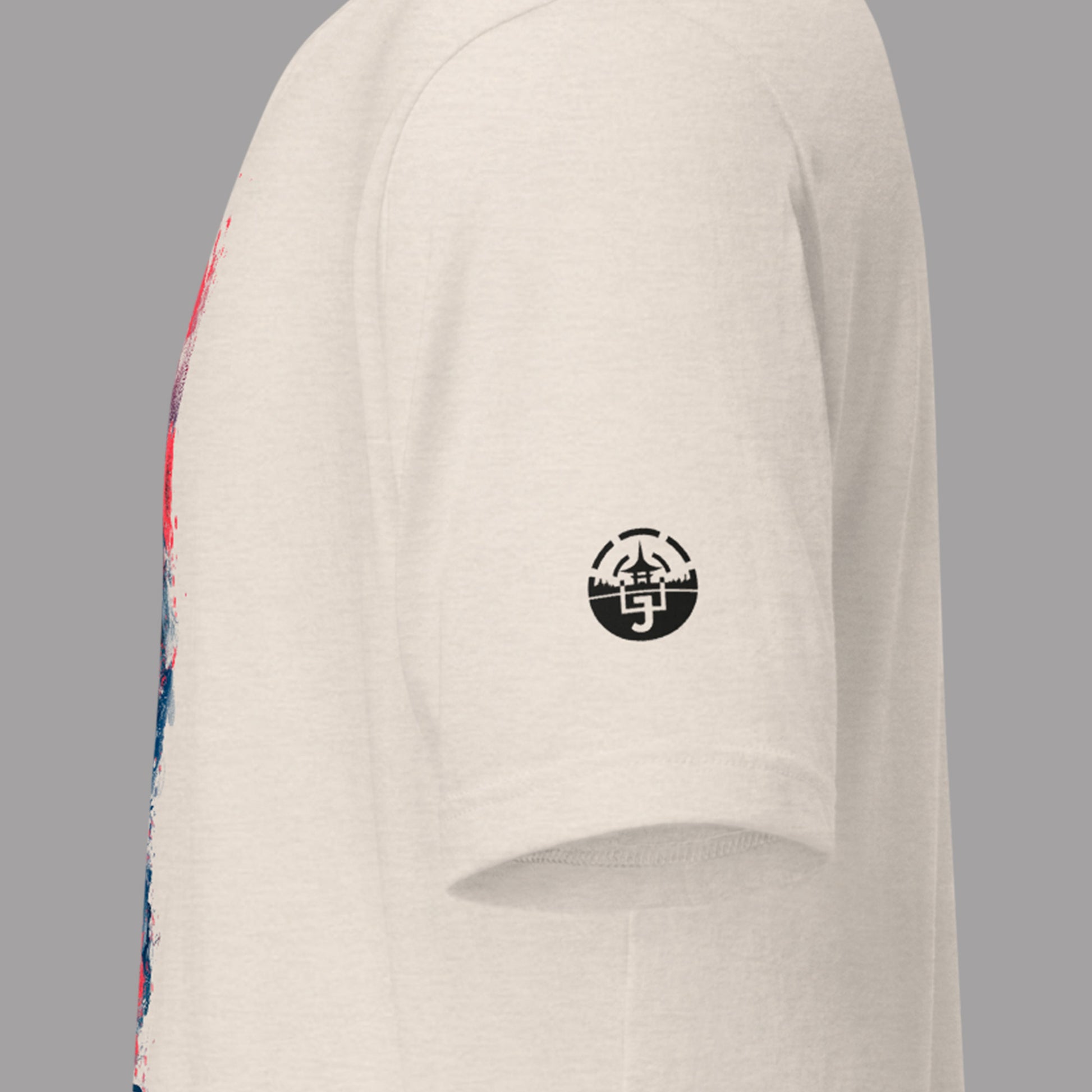 sleeve logo on heather dust  Miryoku Unisex t-shirt