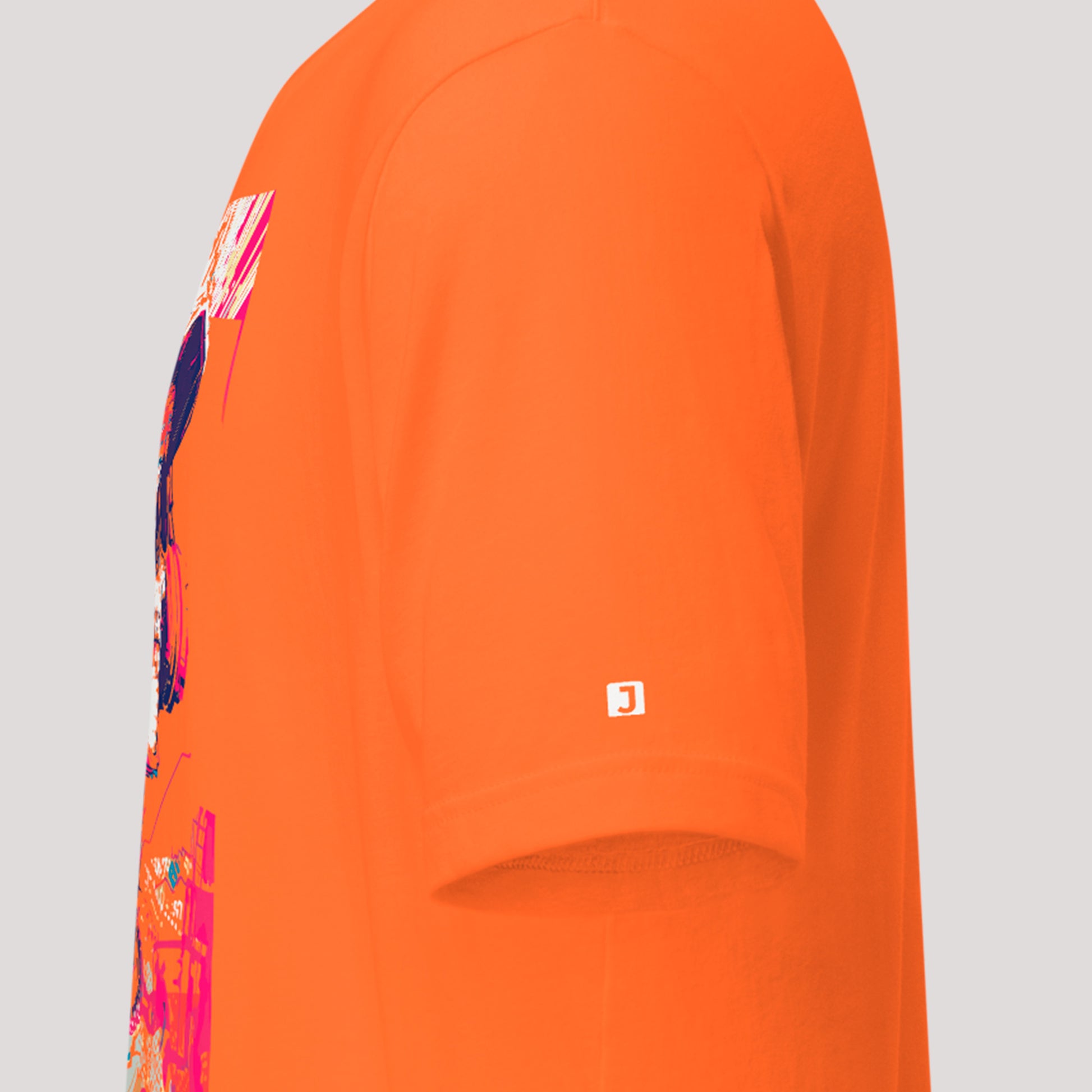 sleeve logo on orange PixelPulse Unisex t-shirt