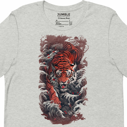 art detail on Athletic Heather Crimson Roar Unisex t-shirt