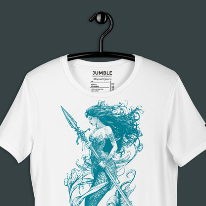 closeup of white Abyssal Queen Unisex t-shirt  on a hanger