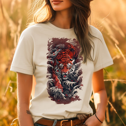 female model wearing heather dust Crimson Roar Unisex t-shirt