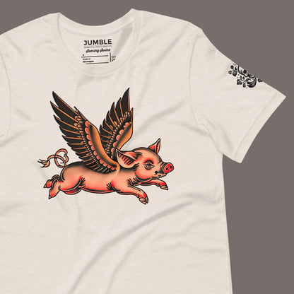 wrinkled heather dust Soaring Swine Unisex t-shirt