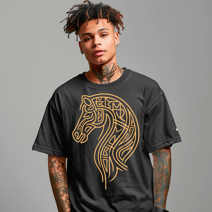 model wearing Golden Steed Oversized faded t-shirt