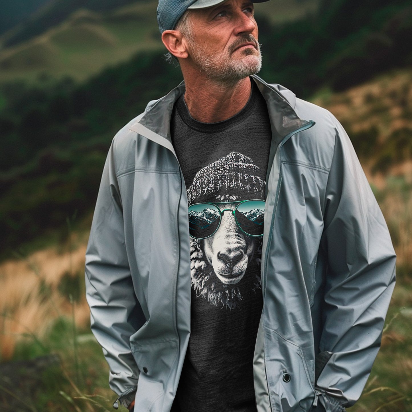 male model wearing dark heather grey Shear vision Premium Unisex organic cotton t-shirt outdoors
