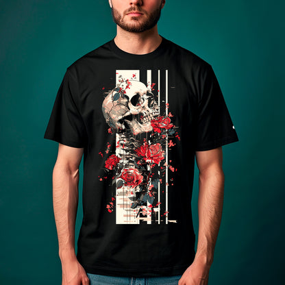 model wearing Reaper's Glitch Premium Unisex organic cotton t-shirt