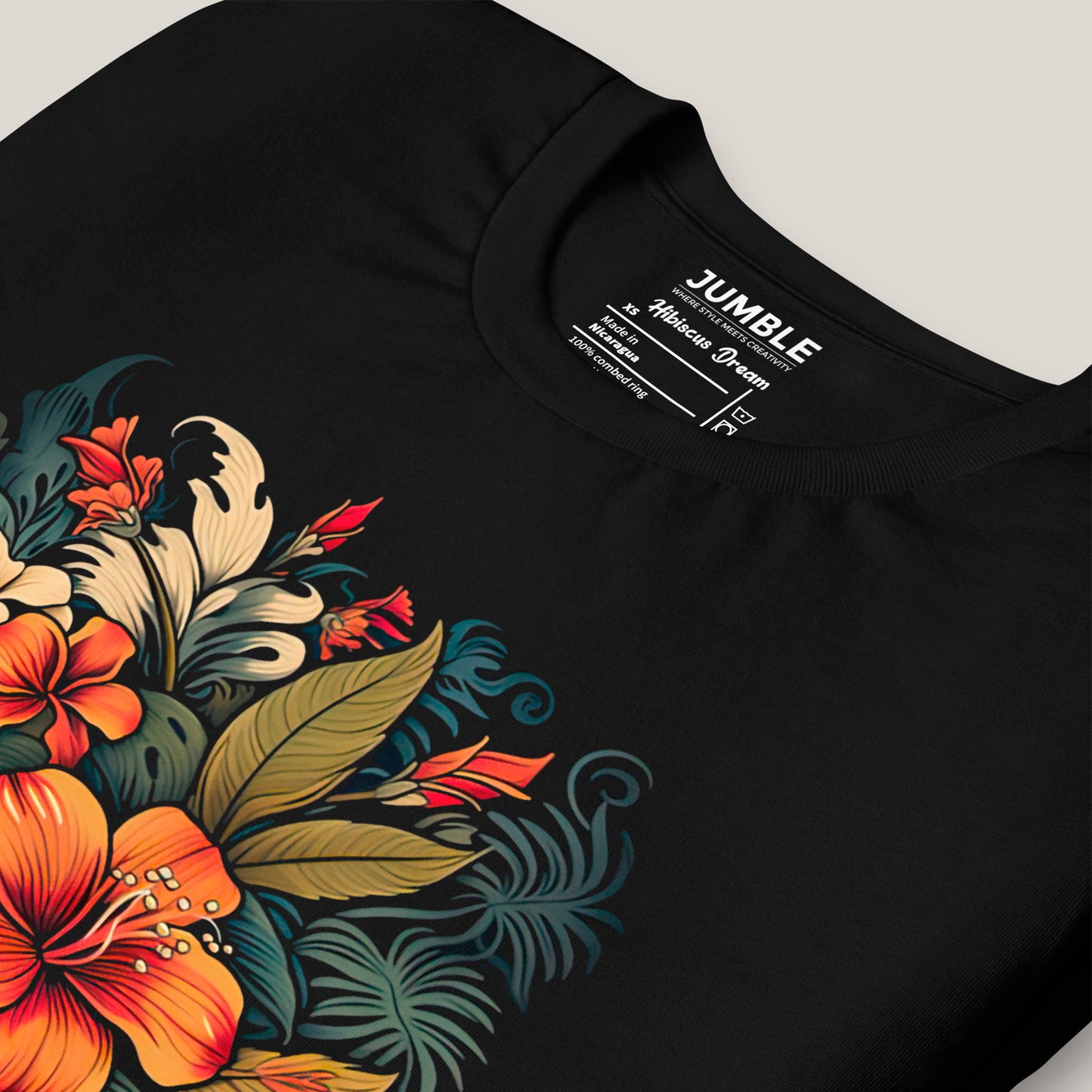 closeup of folded Hibiscus Dream Unisex t-shirt