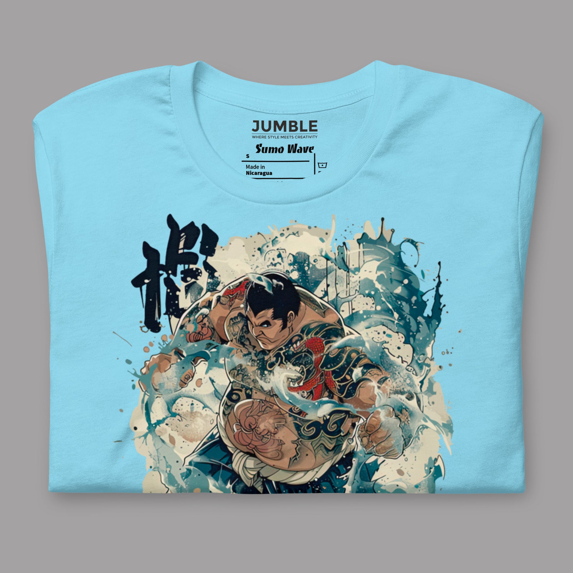 folded Sumo Wave Unisex t-shirt in ocean blue