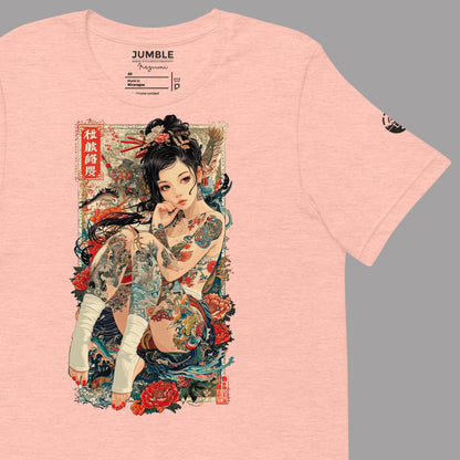 closeup of art on heather prism peach  Irezumi Unisex T-Shirt