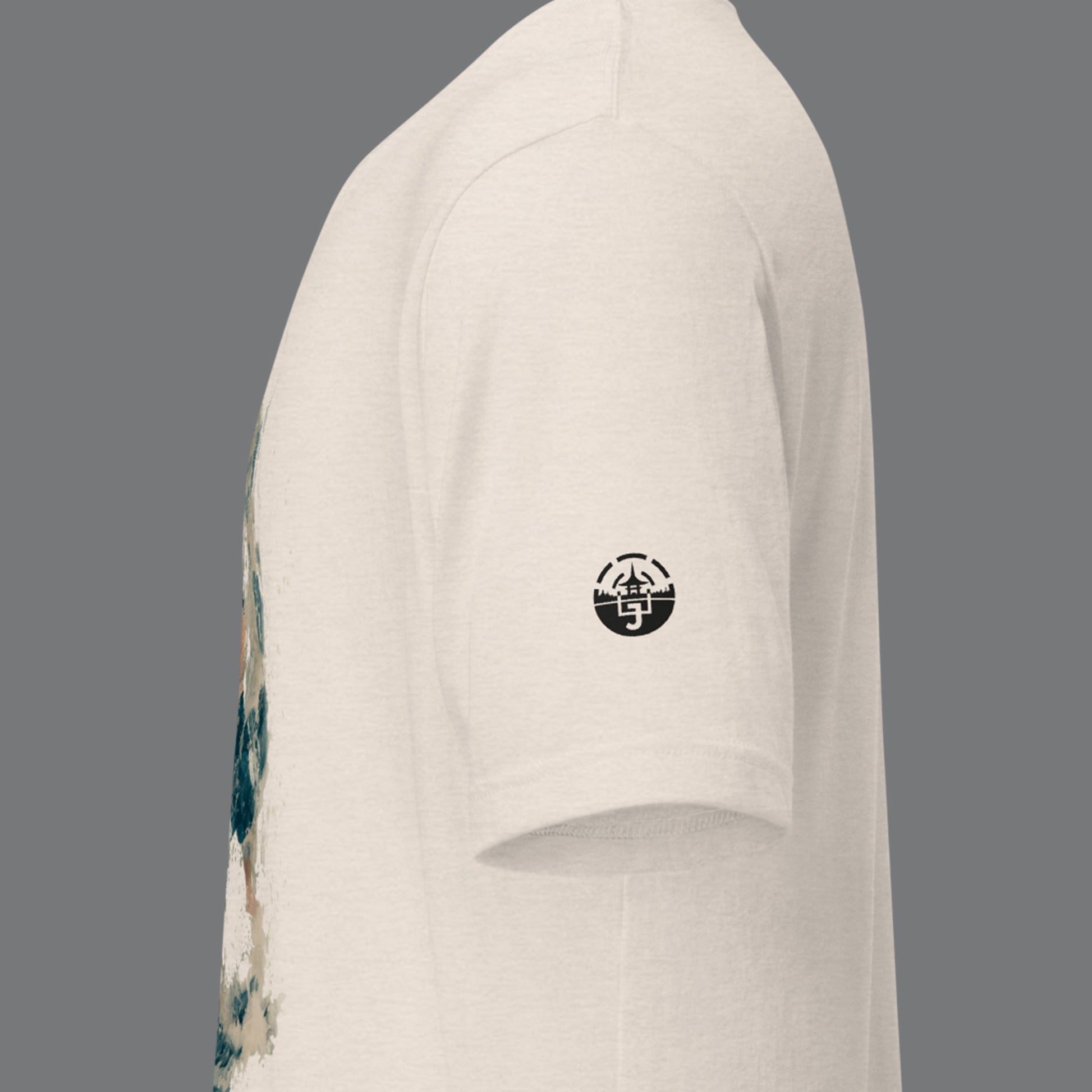 sleeve logo on a heather dust Susanoo Unisex t-shirt