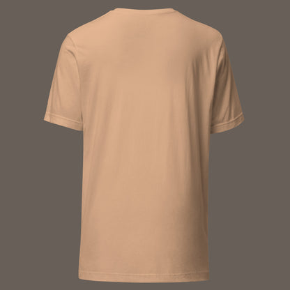 back view of tan La Dama del Jardín Unisex t-shirt