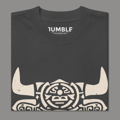 closeup of folded Totemic Power Oversized faded t-shirt