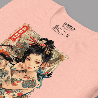 closeup of folded heather prism peach  Irezumi Unisex T-Shirt