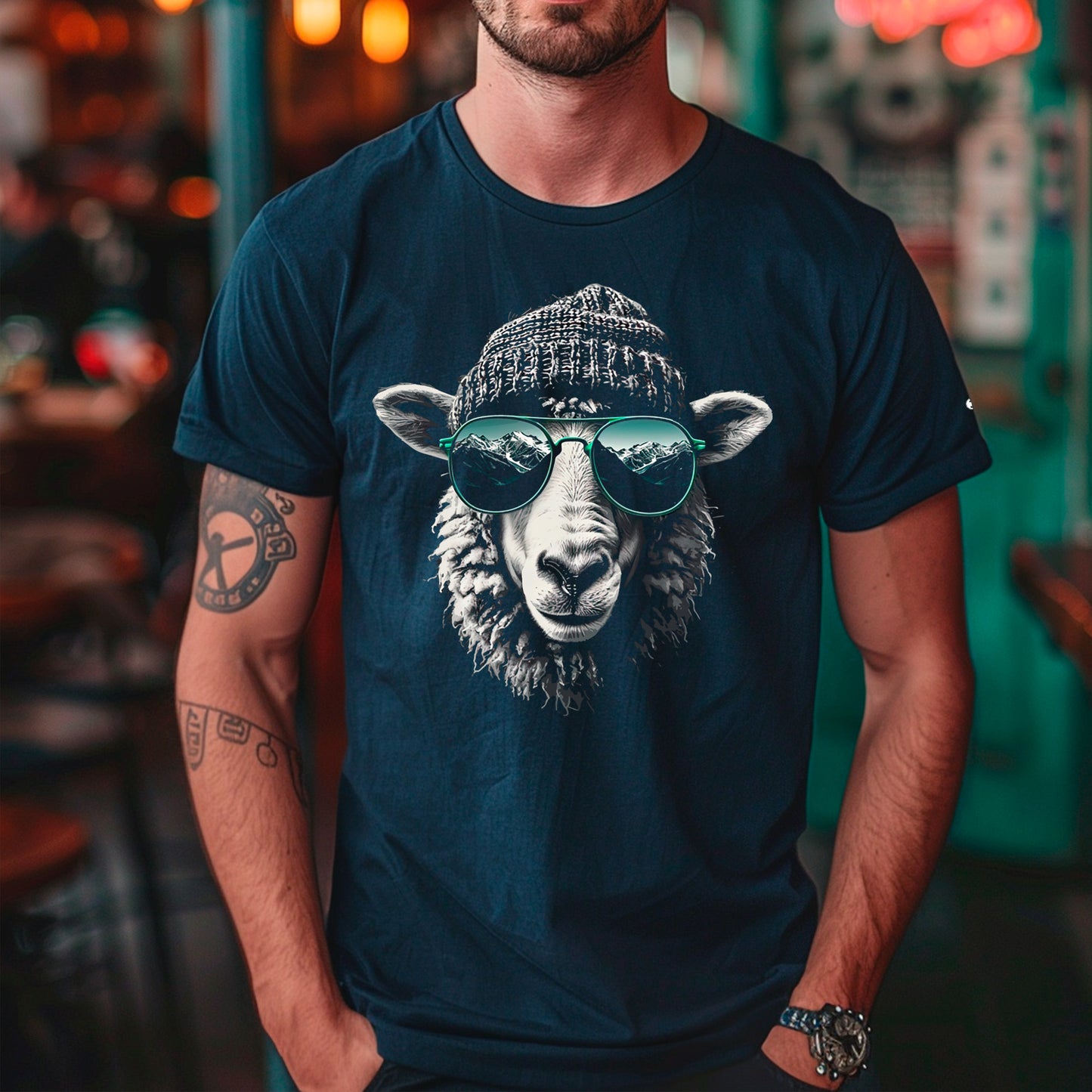 male model wearing french navy Shear vision Premium Unisex organic cotton t-shirt