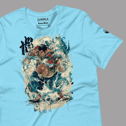 wrinkled Sumo Wave Unisex t-shirt in ocean blue