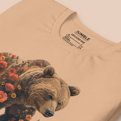 closeup of folded tan Wildflowered Bruin Unisex t-shirt 