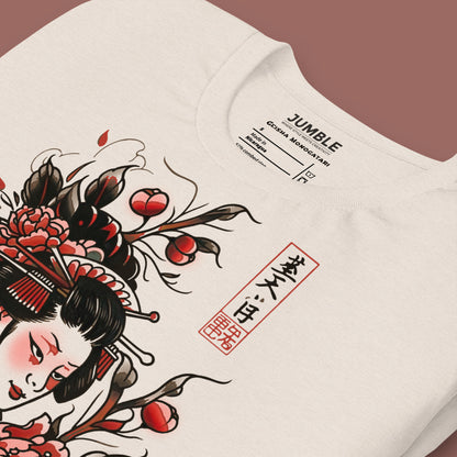 closeup of folded heather dust Geisha Monogatari Unisex t-shirt