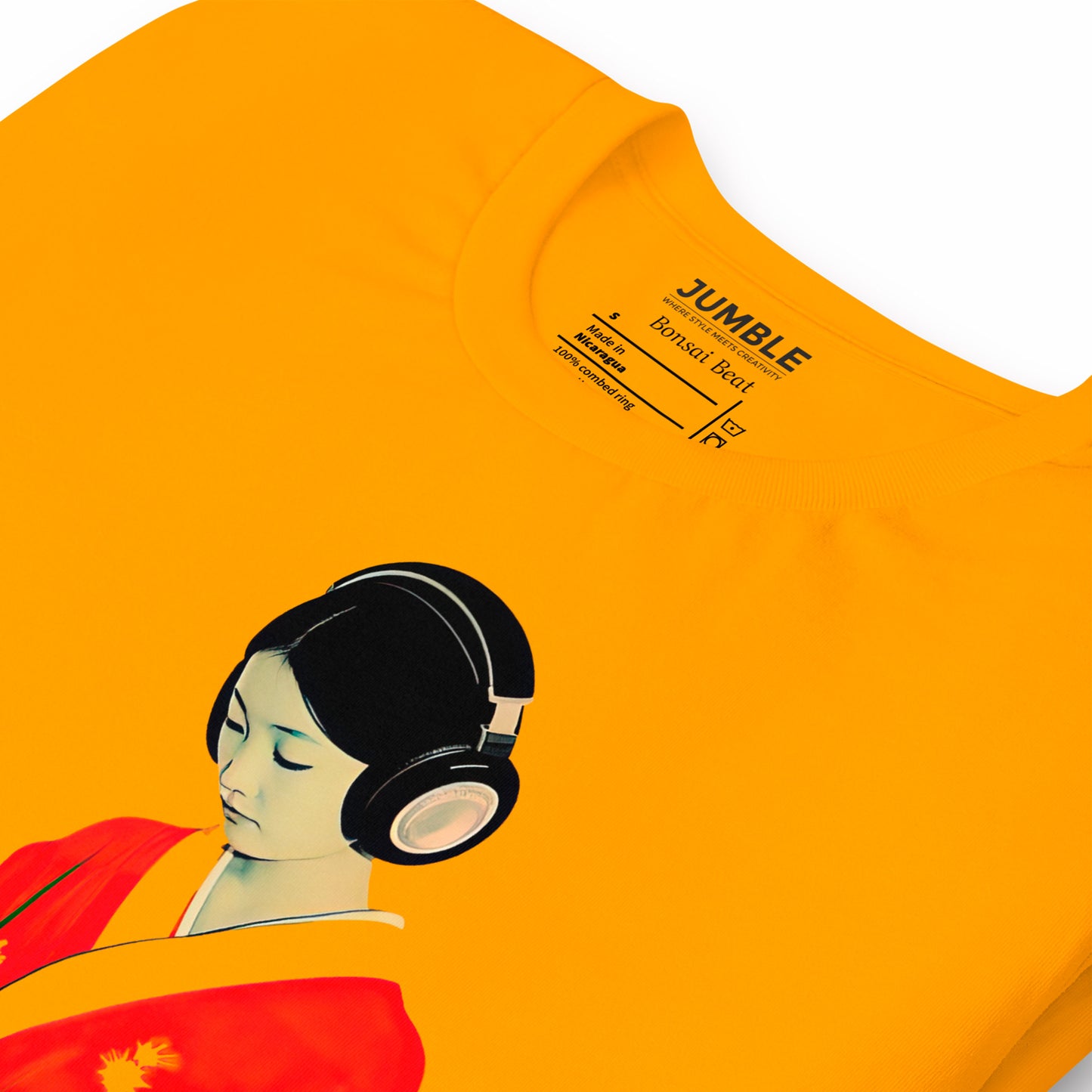closeup of folded gold Bonsai Beat Unisex t-shirt