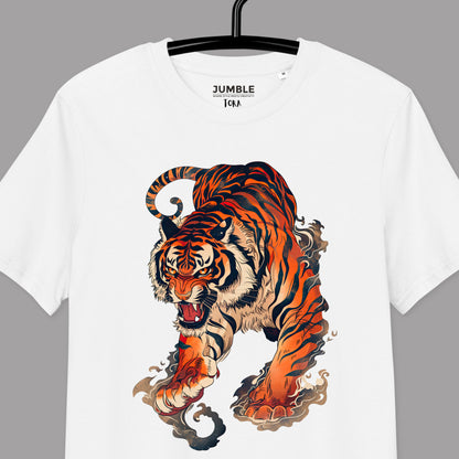 closeup of white Tora 虎 Premium organic cotton t-shirt