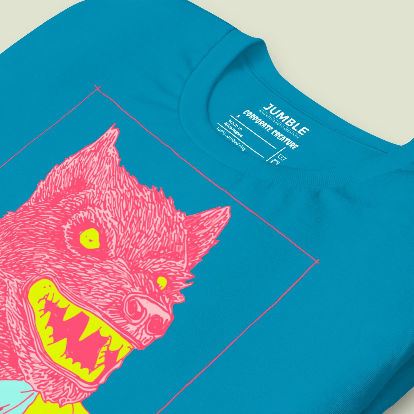 closeup of folded Corporate Creature Unisex t-shirt