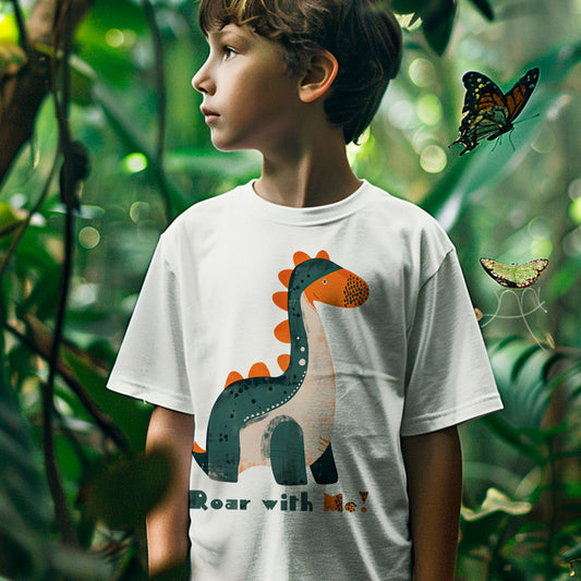 boy wearing Friendly Fossil Premium Organic cotton kids t-shirt 