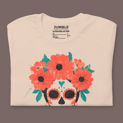 folded soft cream La Catrina en Flor Unisex t-shirt