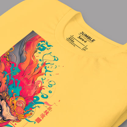 closeup of folded yellow Saru-ō Unisex T-Shirt