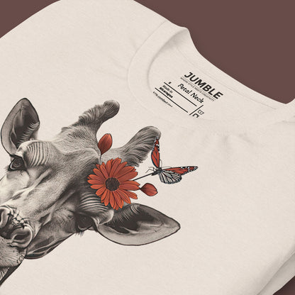 closeup of folded heather dust Petal Neck Unisex t-shirt