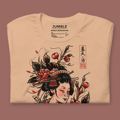 folded tan Geisha Monogatari Unisex t-shirt