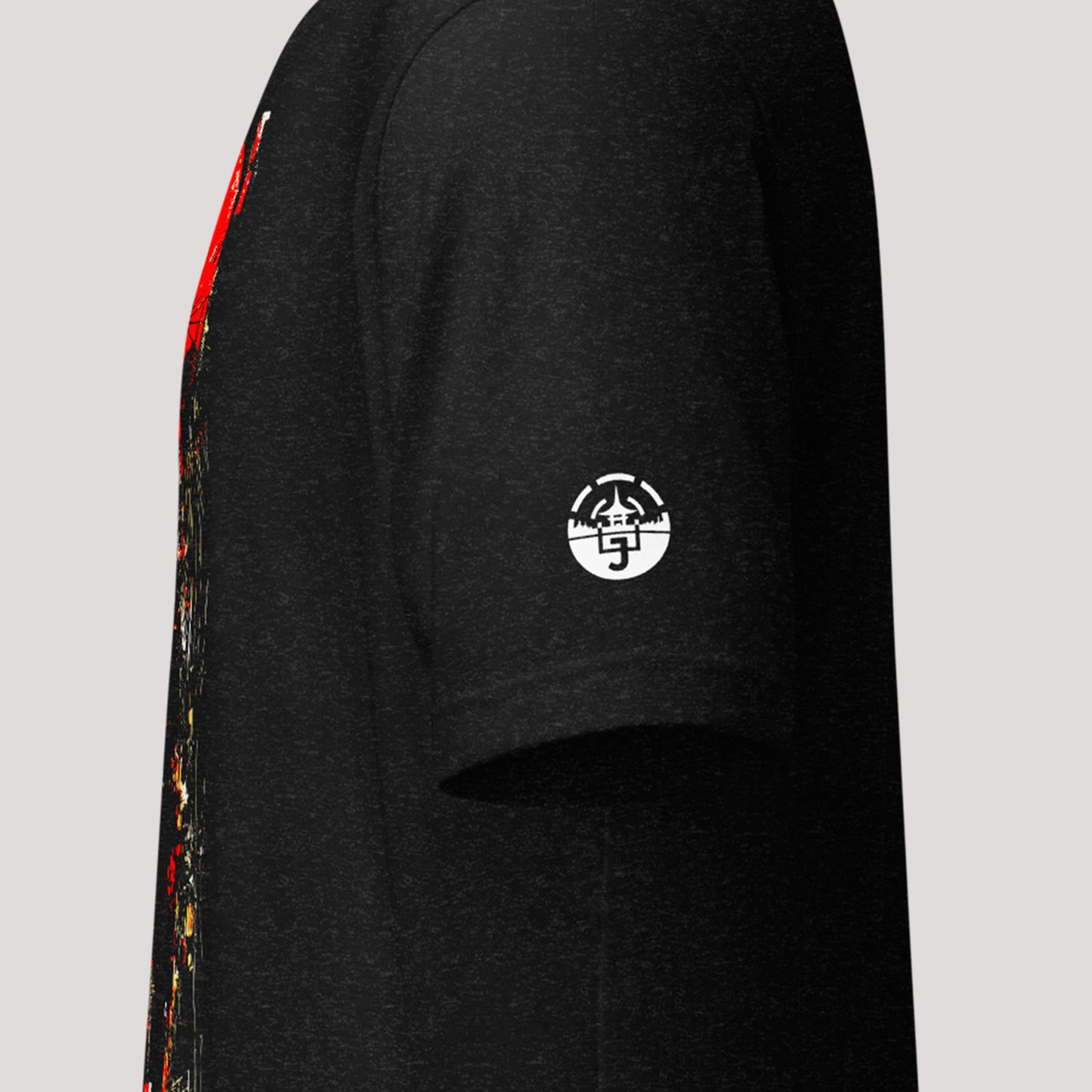 sleeve logo on a black heather Aka (赤)  Unisex t-shirt