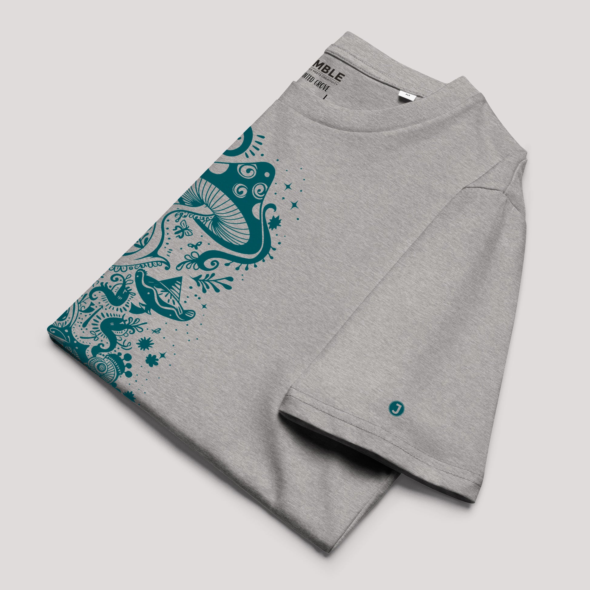 folded heather grey Enchanted Grove Premium Unisex organic cotton t-shirt