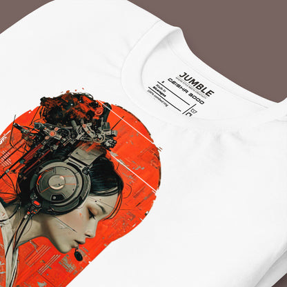 closeup of folded white Geisha 3000 Unisex t-shirt