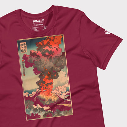 wrinkled maroon Fuji's Fury Unisex t-shirt