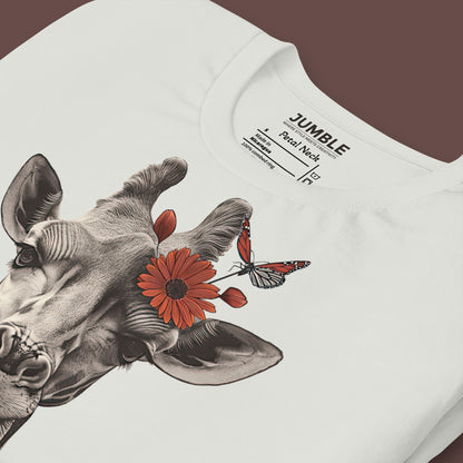 closeup of folded silver Petal Neck Unisex t-shirt