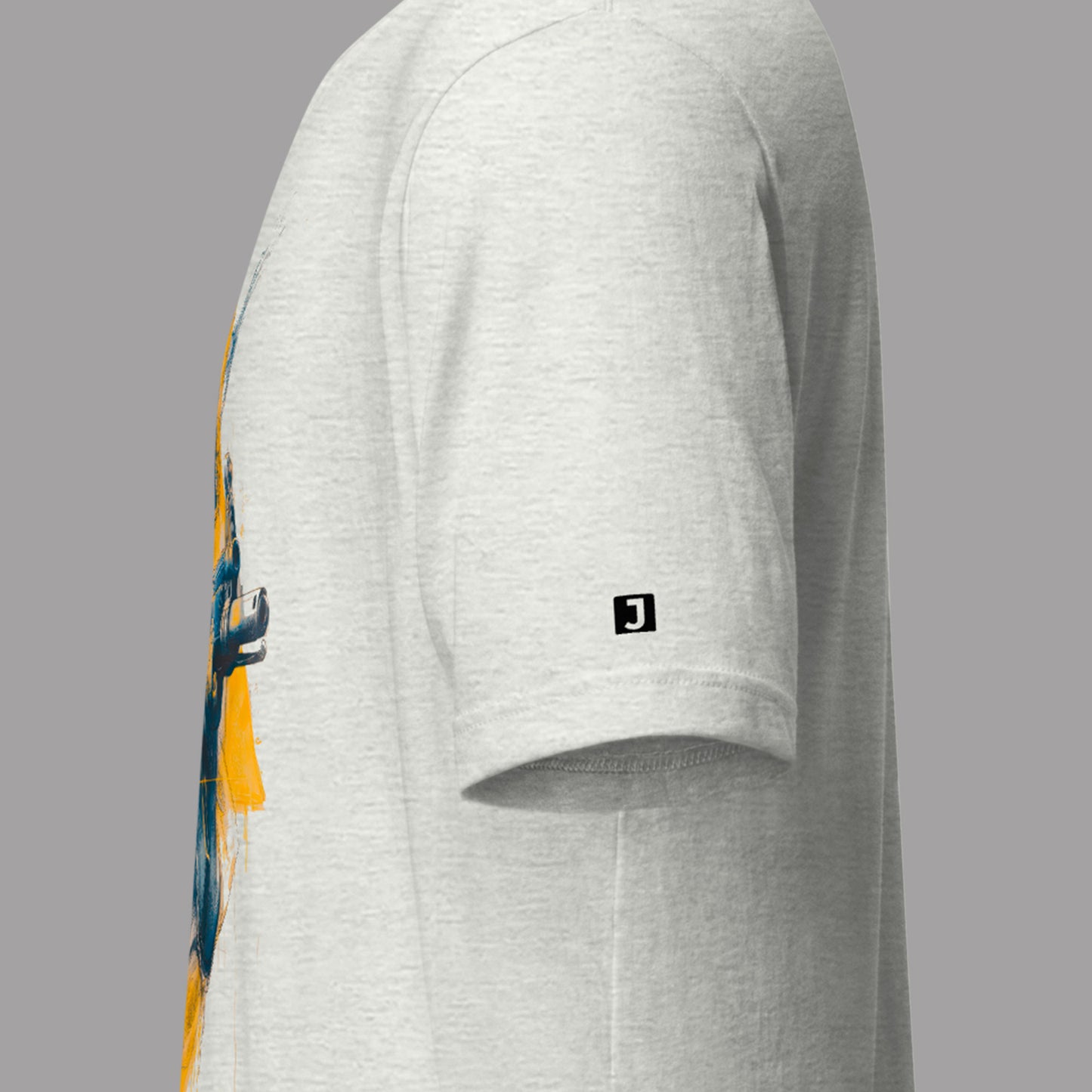 ash colour sleeve logo on a Cherubic Paradox Unisex t-shirt