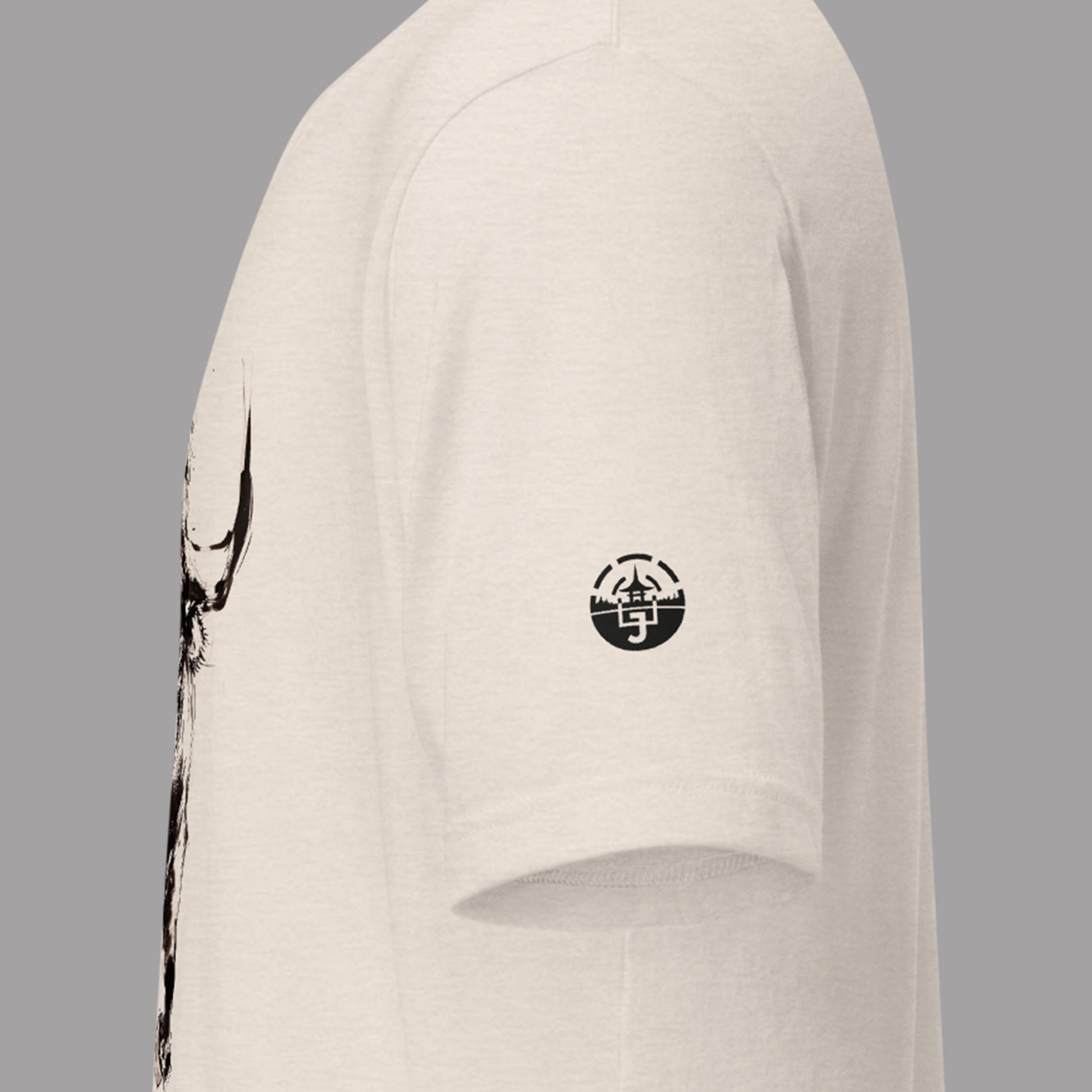 sleeve logo on a heather dust Gyūei Unisex t-shirt
