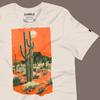 closeup of wrinkled heather dust Saguaro Silence Unisex t-shirt