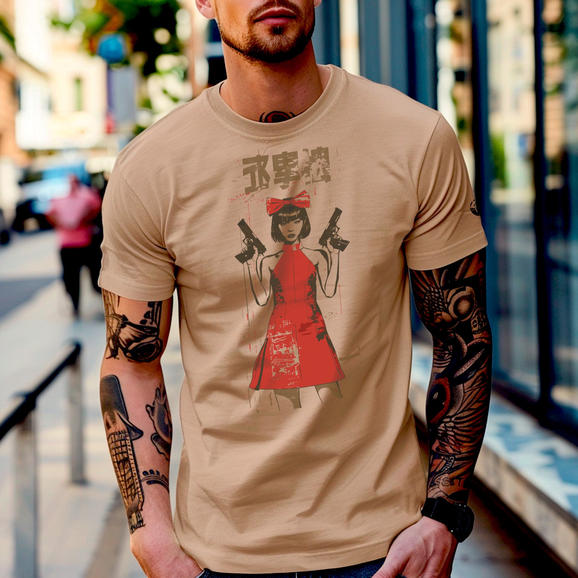 model wearing Akai Hanran (Red Rebellion) Unisex t-shirt