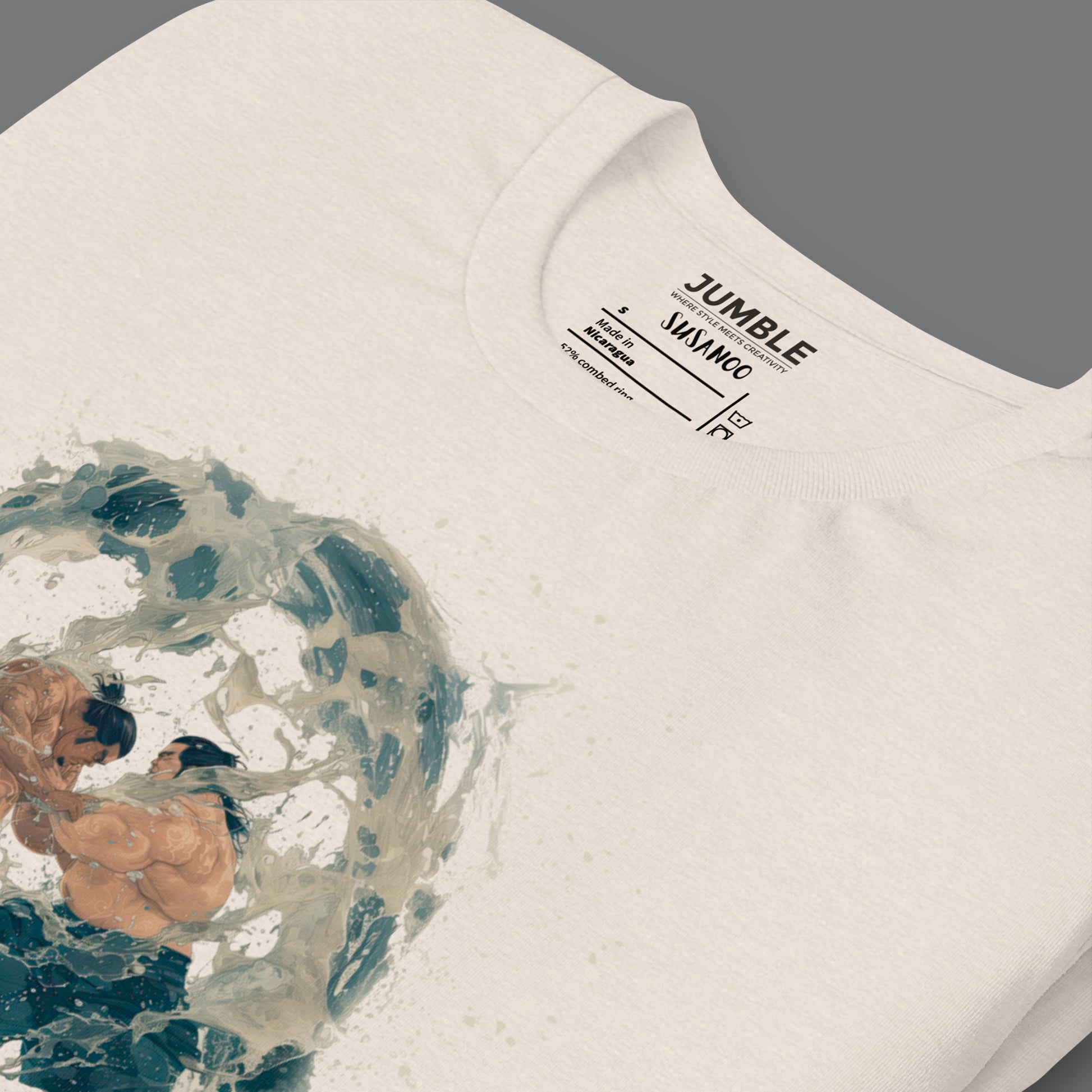 closeup of folded heather dust Susanoo Unisex t-shirt