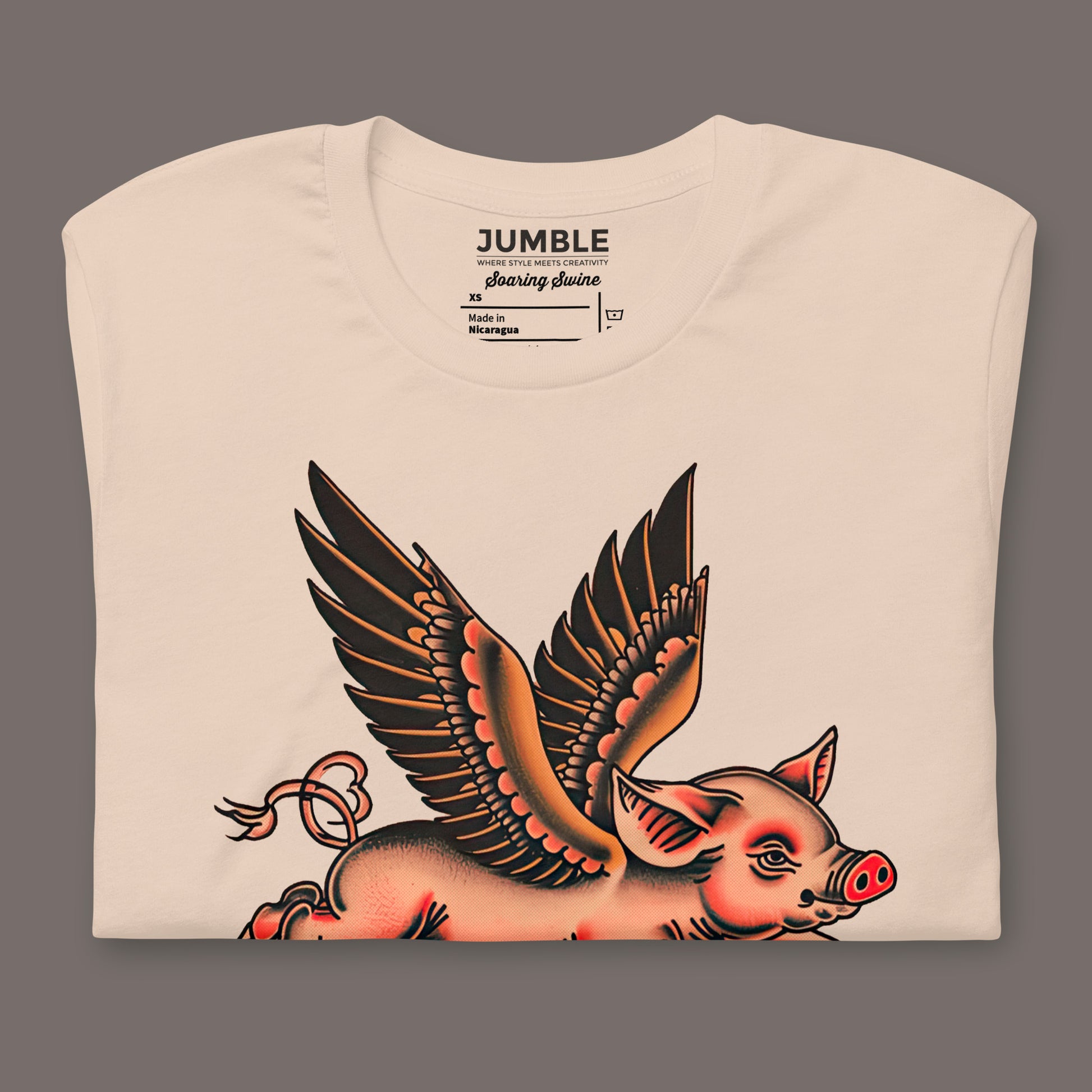 folded soft cream Soaring Swine Unisex t-shirt