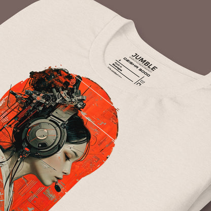 closeup of folded heather dust Geisha 3000 Unisex t-shirt