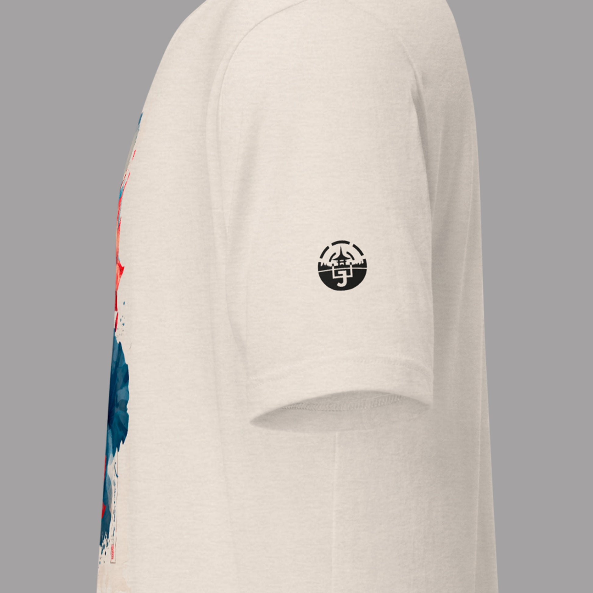 left sleeve logo on heather dust Aka Shu Ren Unisex t-shirt