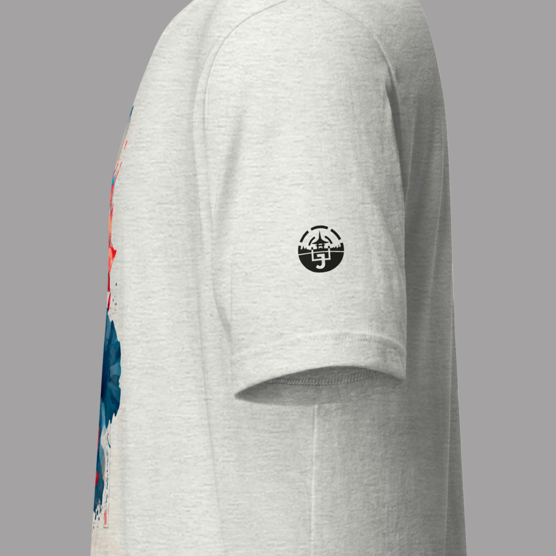 left sleeve logo on folded ash colour Aka Shu Ren Unisex t-shirt